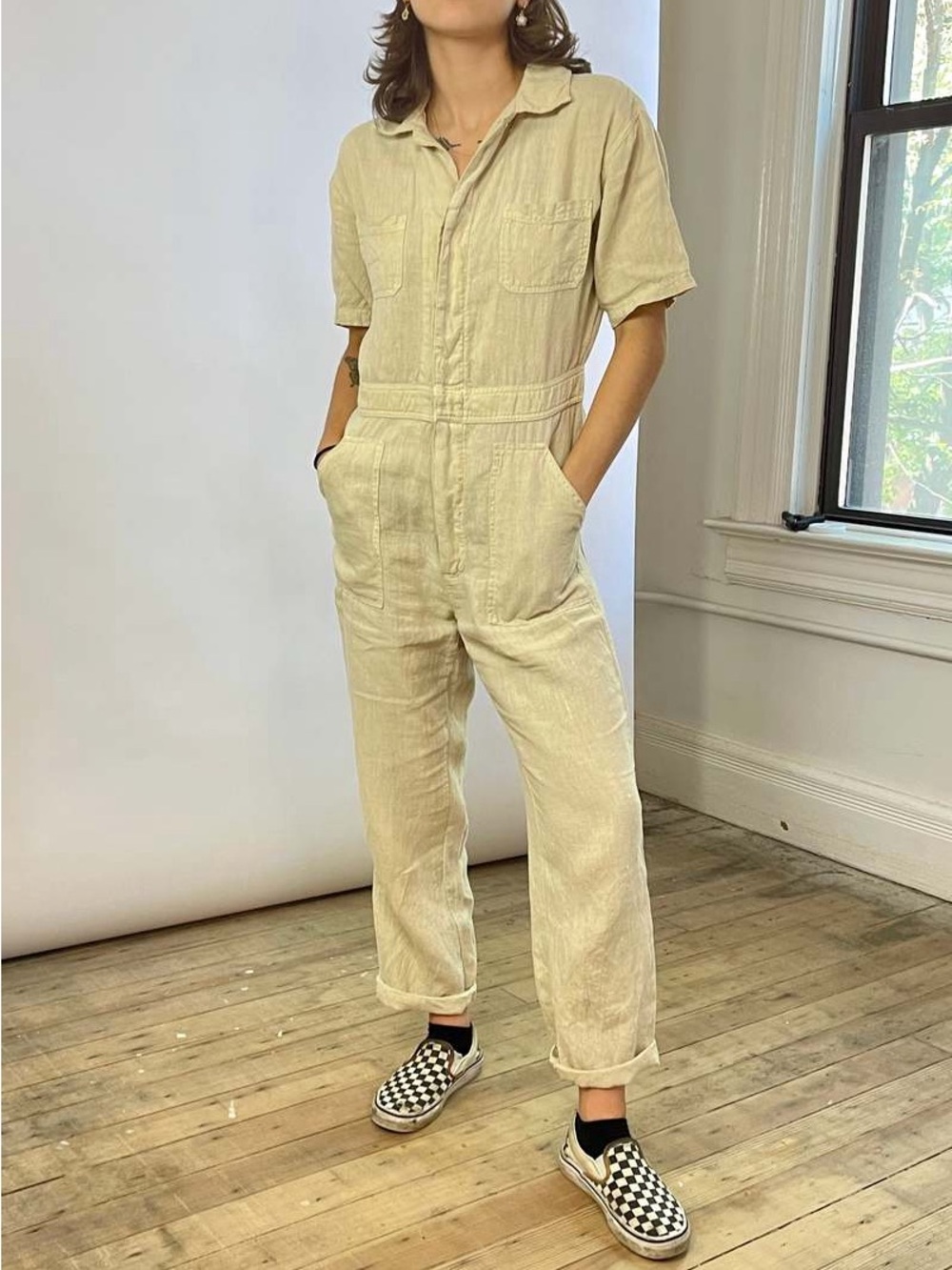 MATE the Label Khaki Linen Boiler Jumpsuit